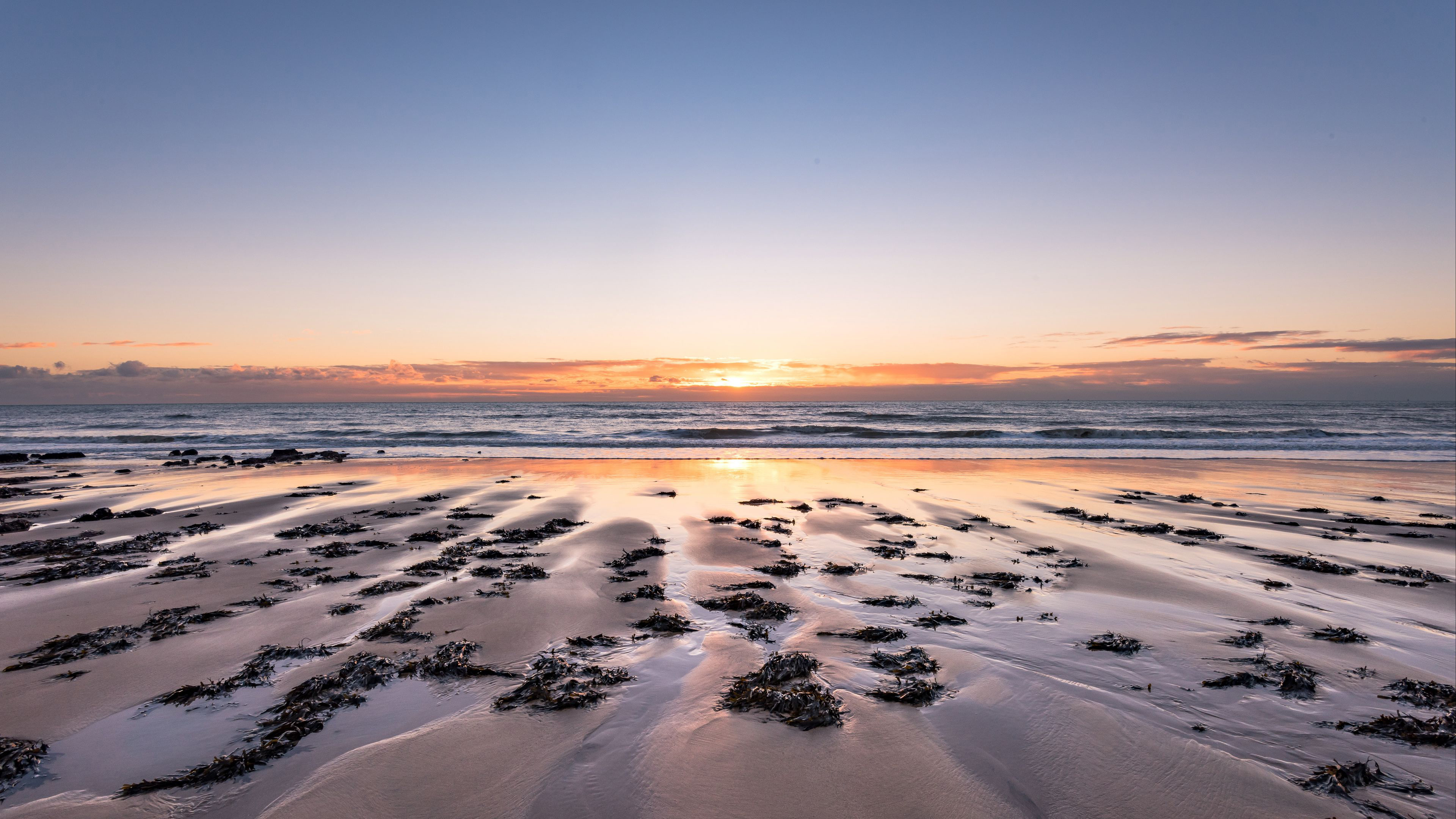 Beach Sand Sea Sunset Horizon 4K HD