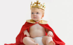 Cute Baby Boy Is Wearing Golden Crown On Head Wearing Red King Cape HD Cute