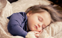 Cute Baby Girl Is Sleeping On Bed Wearing Blue Dress 4K HD Cute