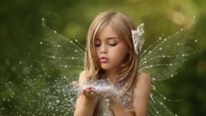 Cute Little Girl With Wings In Green Background HD Cute