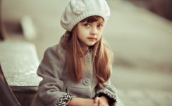 Little Cute Girl Is Wearing Ash Dress And White Woolen Knitted Cap HD Cute