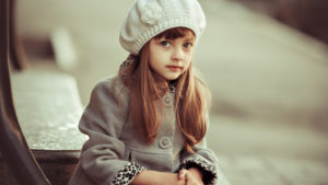 Little Cute Girl Is Wearing Ash Dress And White Woolen Knitted Cap HD Cute