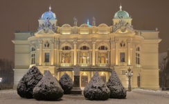 Kraków Poland Theater With Lights During Winter Travel Wallpapers