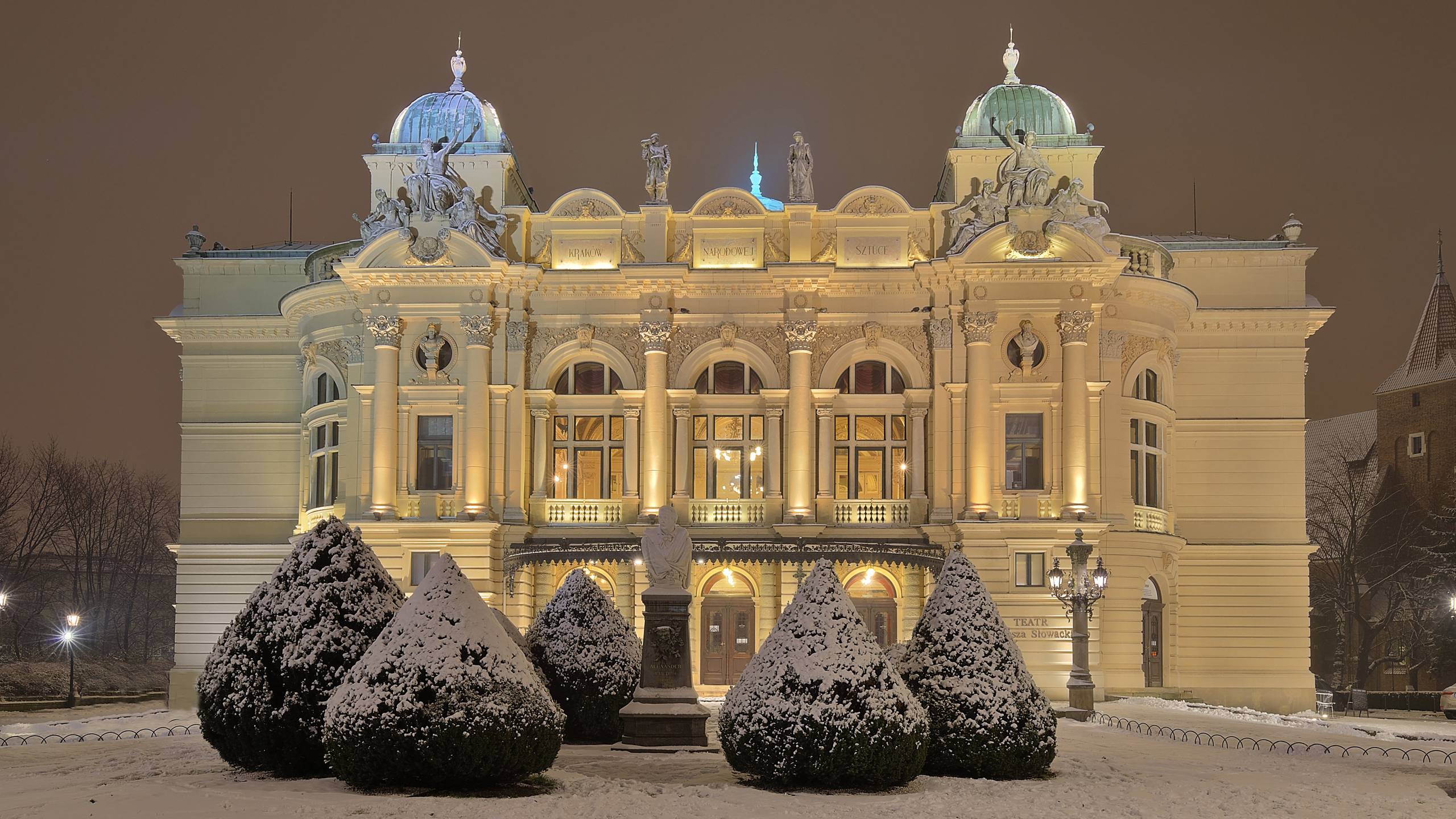 Kraków Poland Theater With Lights During Winter Travel