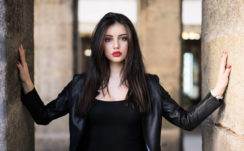 Leather Jacket Wearing Girl Model With Lipstick And Long Hair HD Model