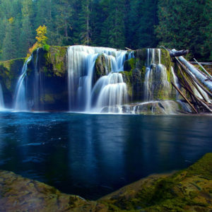 Beautiful Waterfalls On Green Algae Covered Rocks Pouring On River In Green Trees Forest Background HD Nature Wallpapers