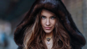 Marina Turenko Sharp Look Fur Cloth Blonde Girl Model Women Blur Background Pose HD Girls Wallpapers