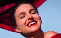 Natalie Portman, Girl, Model, Smiley, Red, Dress, Sky, Blue, Background, Closeup, Photoshoot HD Girls Wallpapers