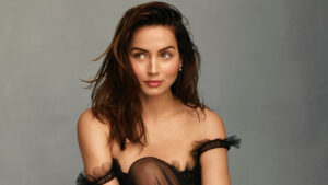 Stunning Beauty Ana de Armas Girl Model Women Actress Celebrity Black Dress Light Grey Background HD Girls Wallpapers