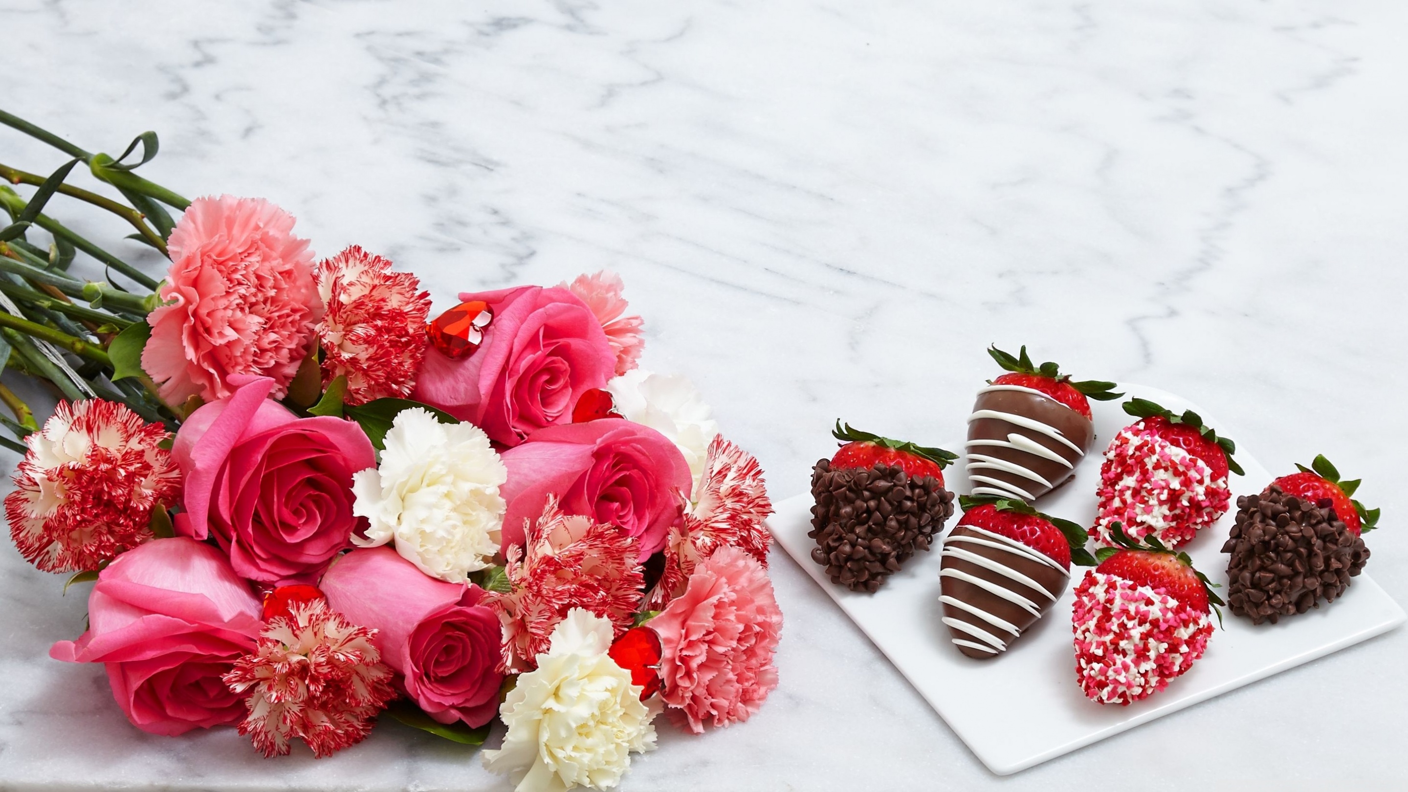 Chocolate Dipped Strawberries and Flowers HD desktop wallpaper