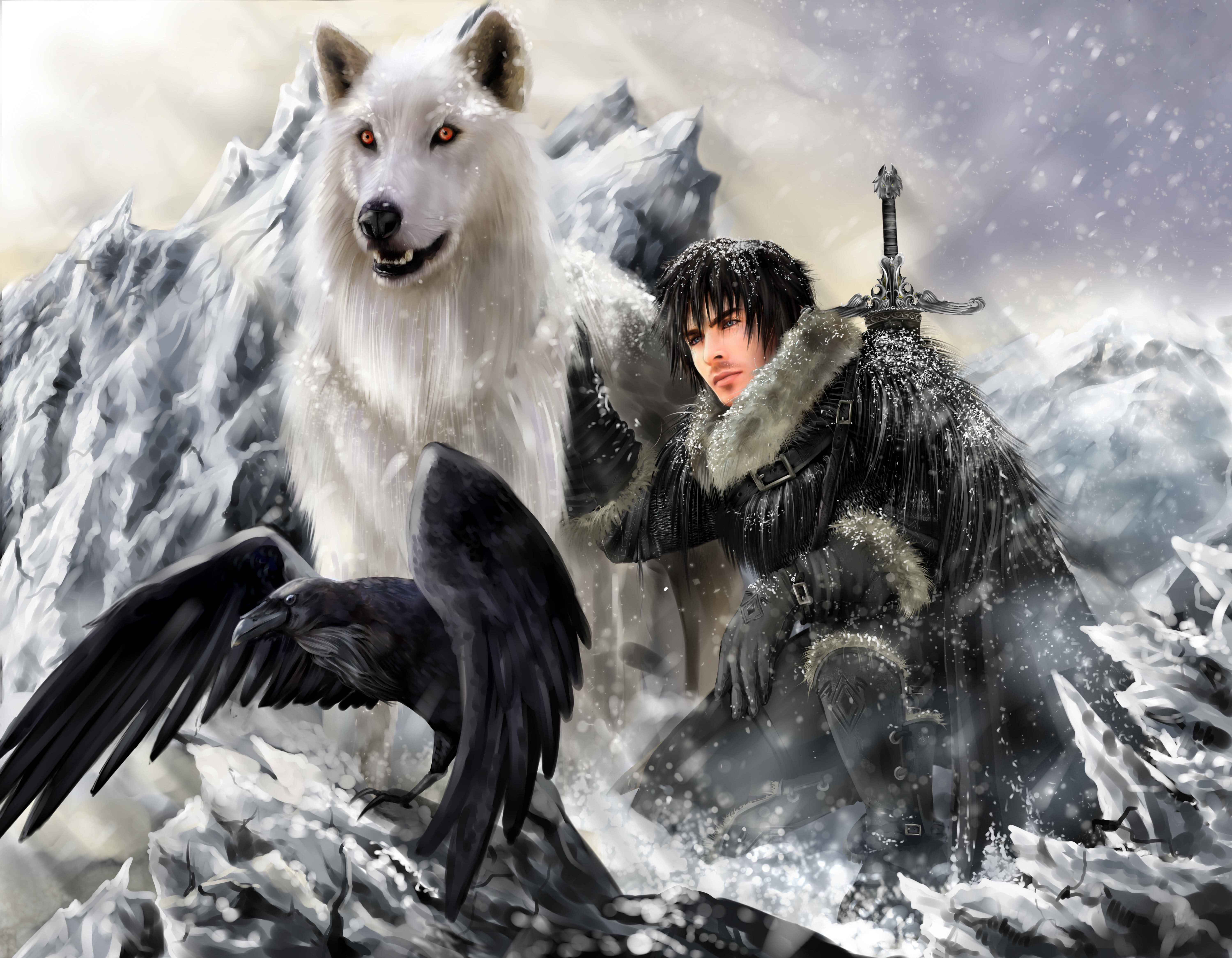 The song of ice and fire Game of thrones Jon snow Ghost Direwolf Stark clan