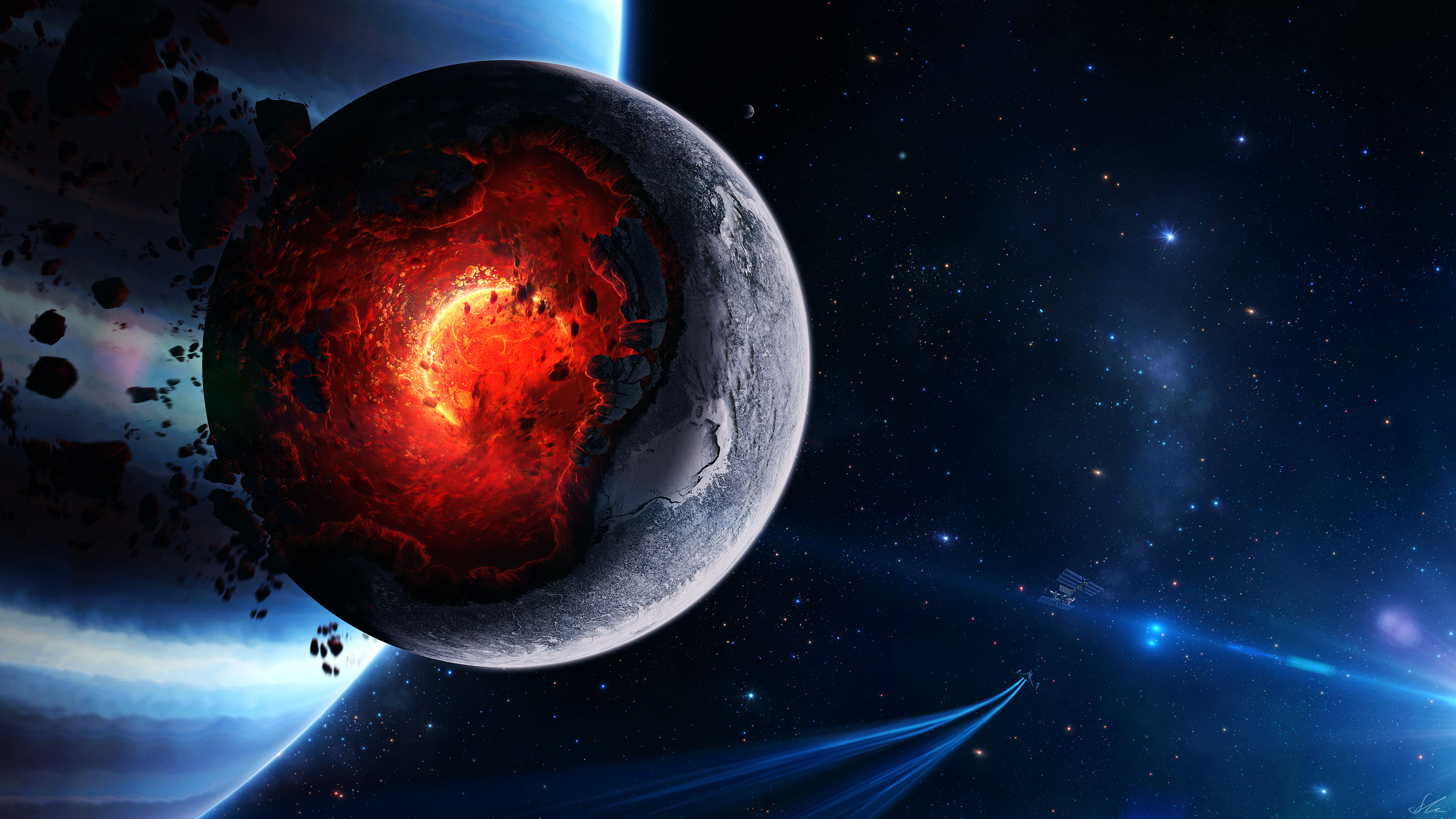 Space Cataclysm Planet Art Explosion Asteroids Comets Fragments Mac Imac 27 Wallpaper Hd Wallpapers