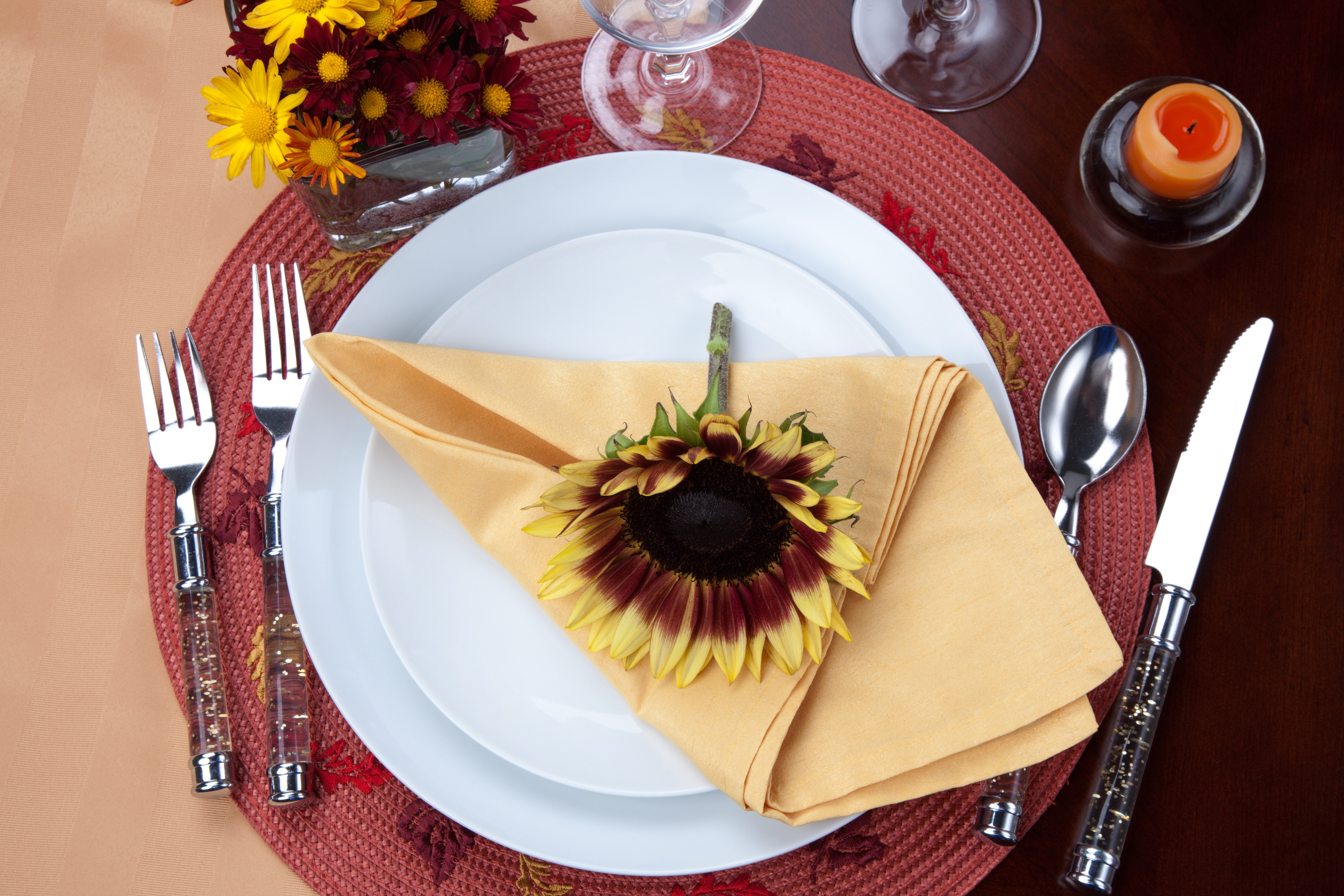Table Decoration Fall Flowers Sunflowers Dishes Napkin