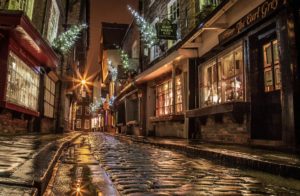 Street Houses Road Paving Windows Lights Shopping Evening Night England Christmas New year