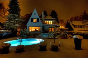 Houses Pools Night Snow