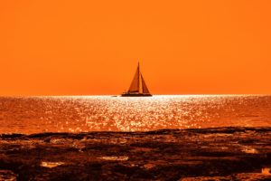 Sunset Boat Sail 4K Wallpapers