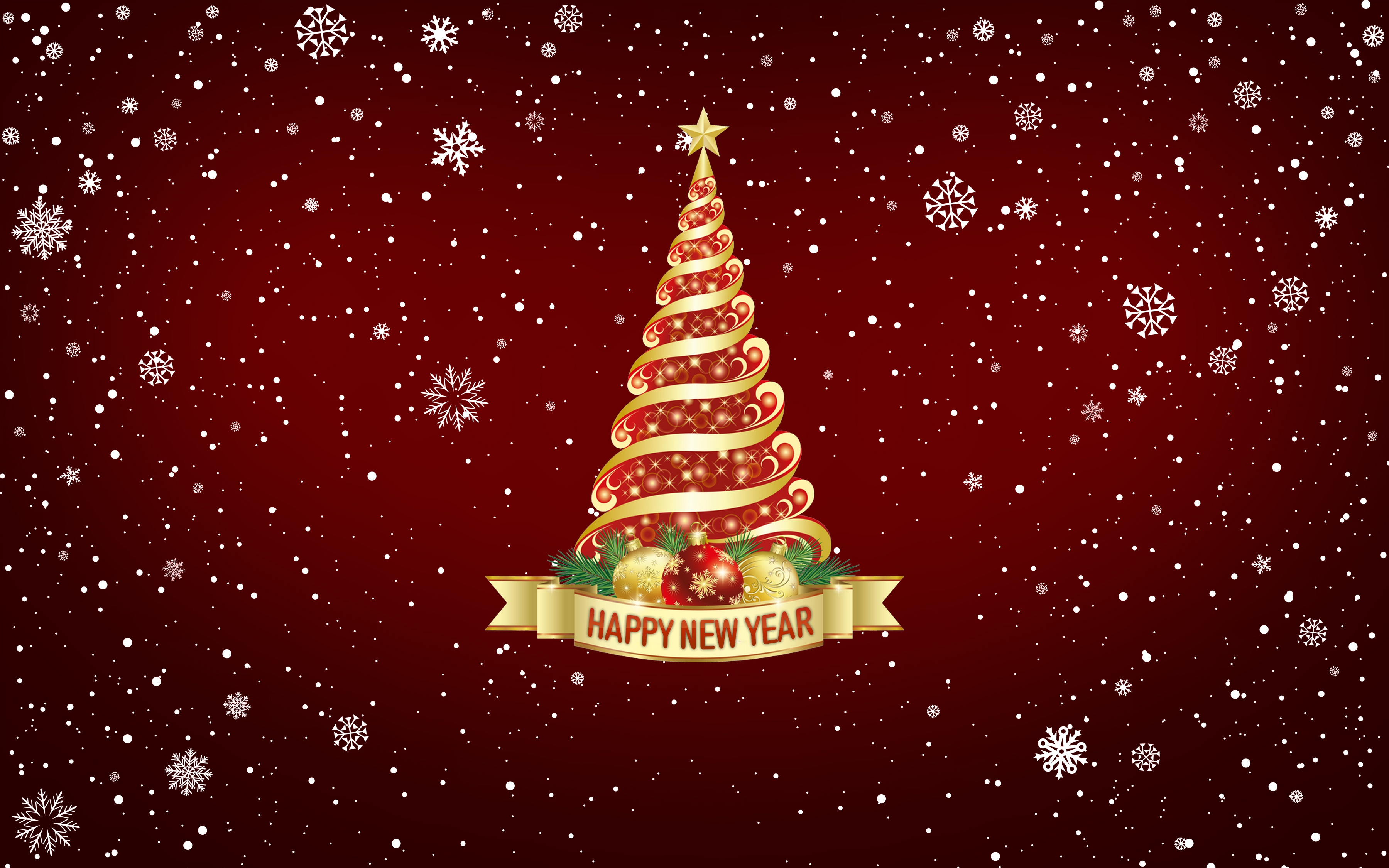 Happy New Year Christmas Tree 4K Wallpapers