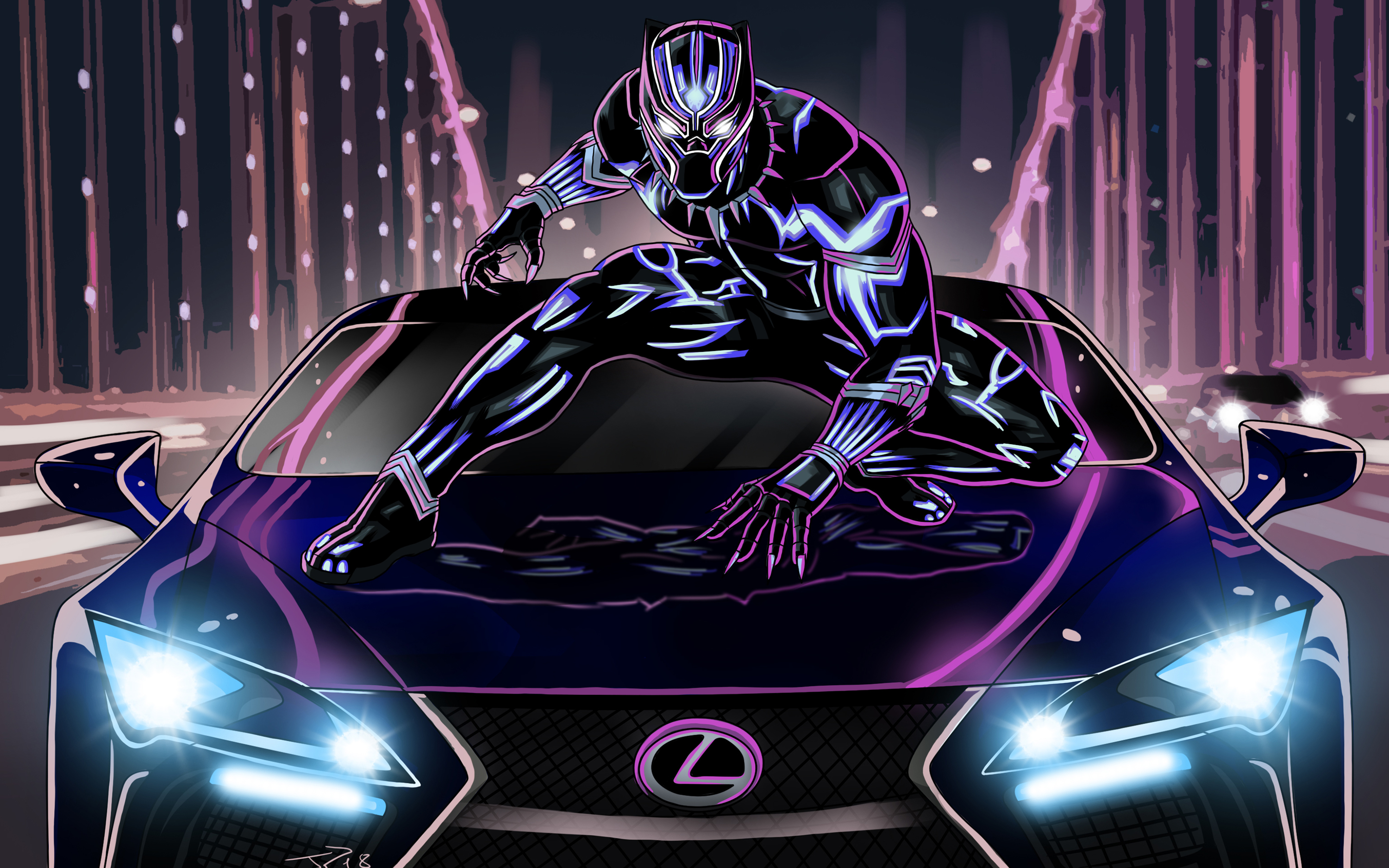 Black Panther on Lexus LC500 Wallpapers