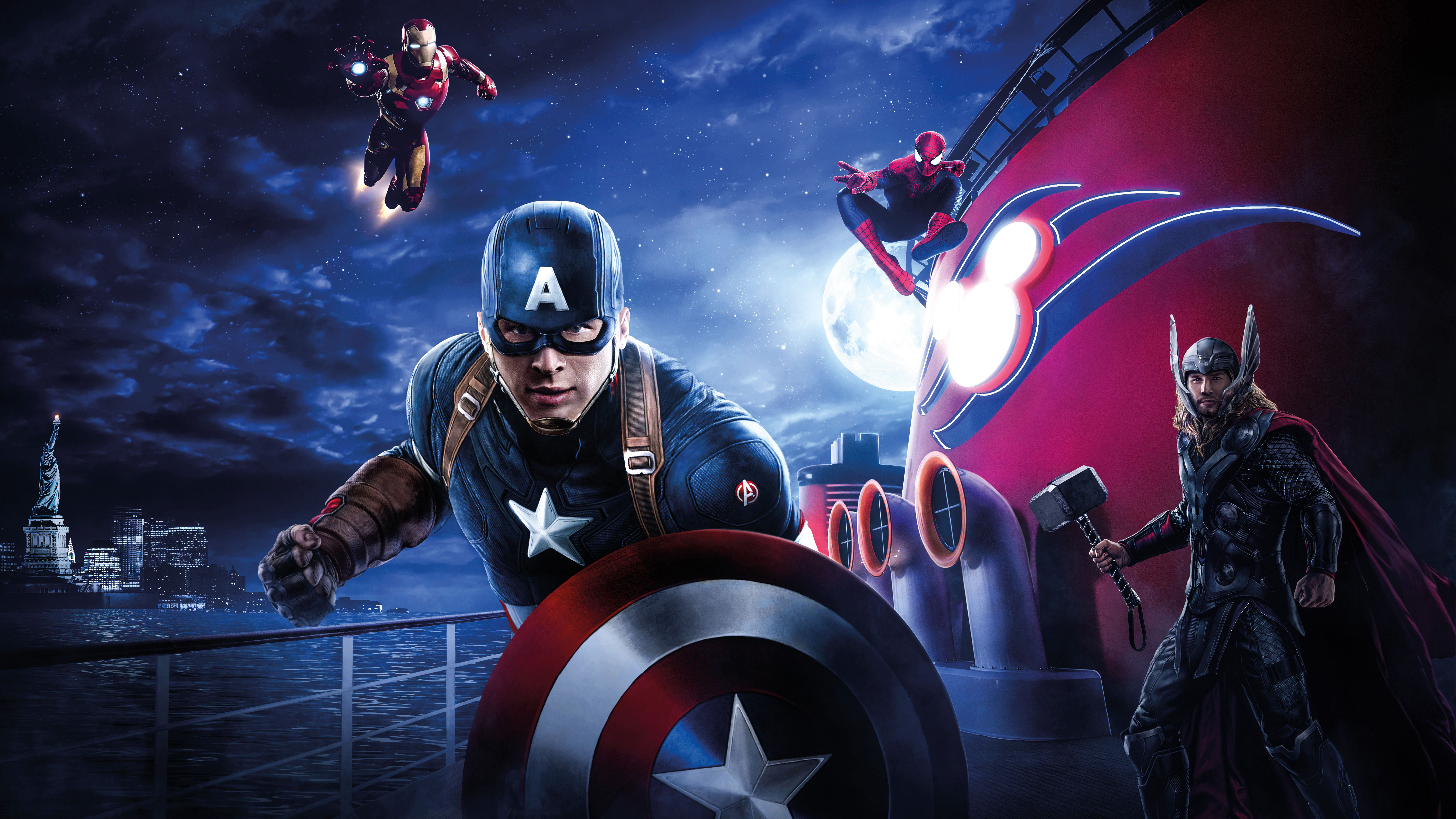 Marvel Day at Sea Iron Man Captain America Spider-Man 4K 8K Wallpapers