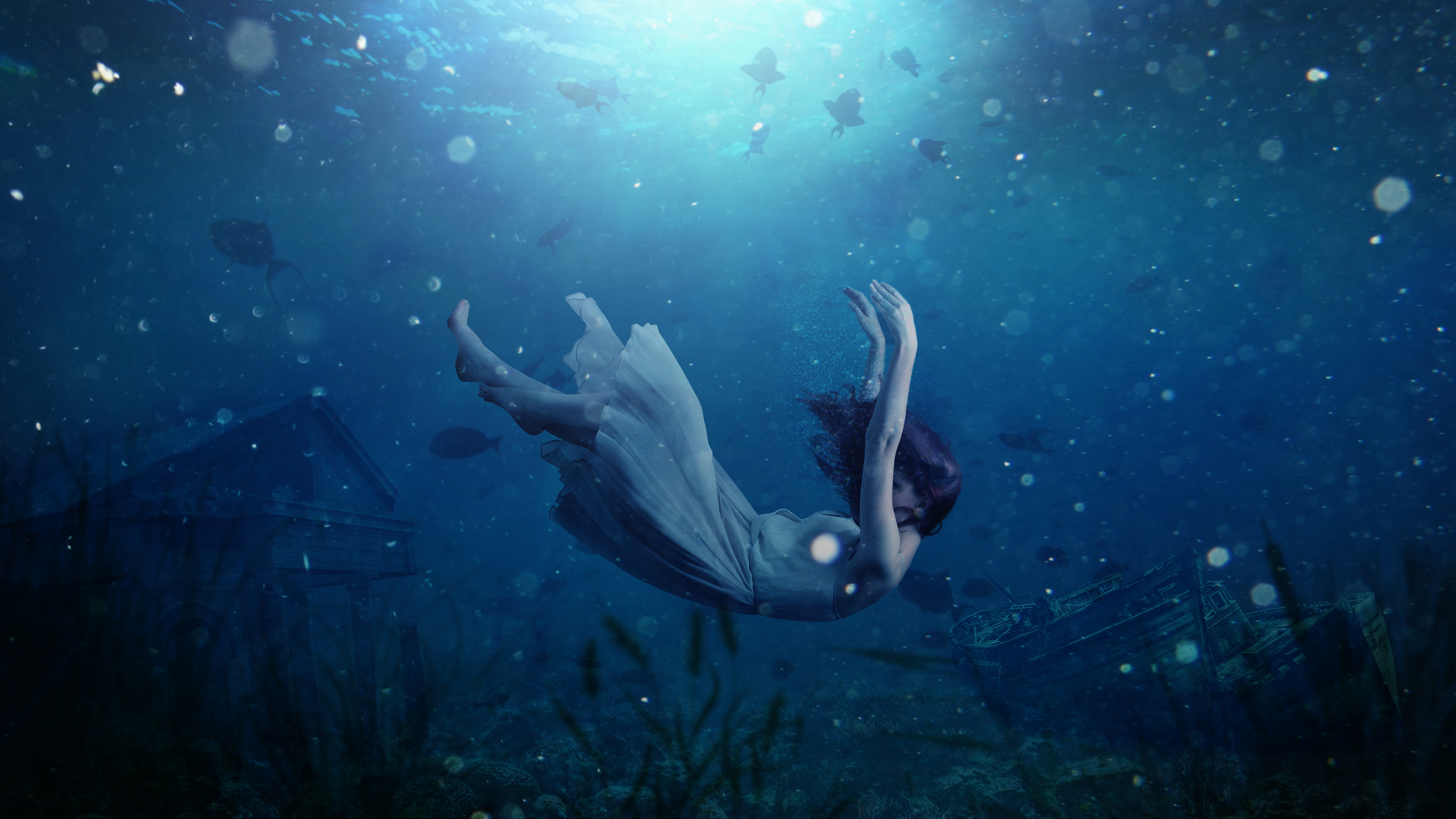 Girl Underwater Dream 4K Wallpapers