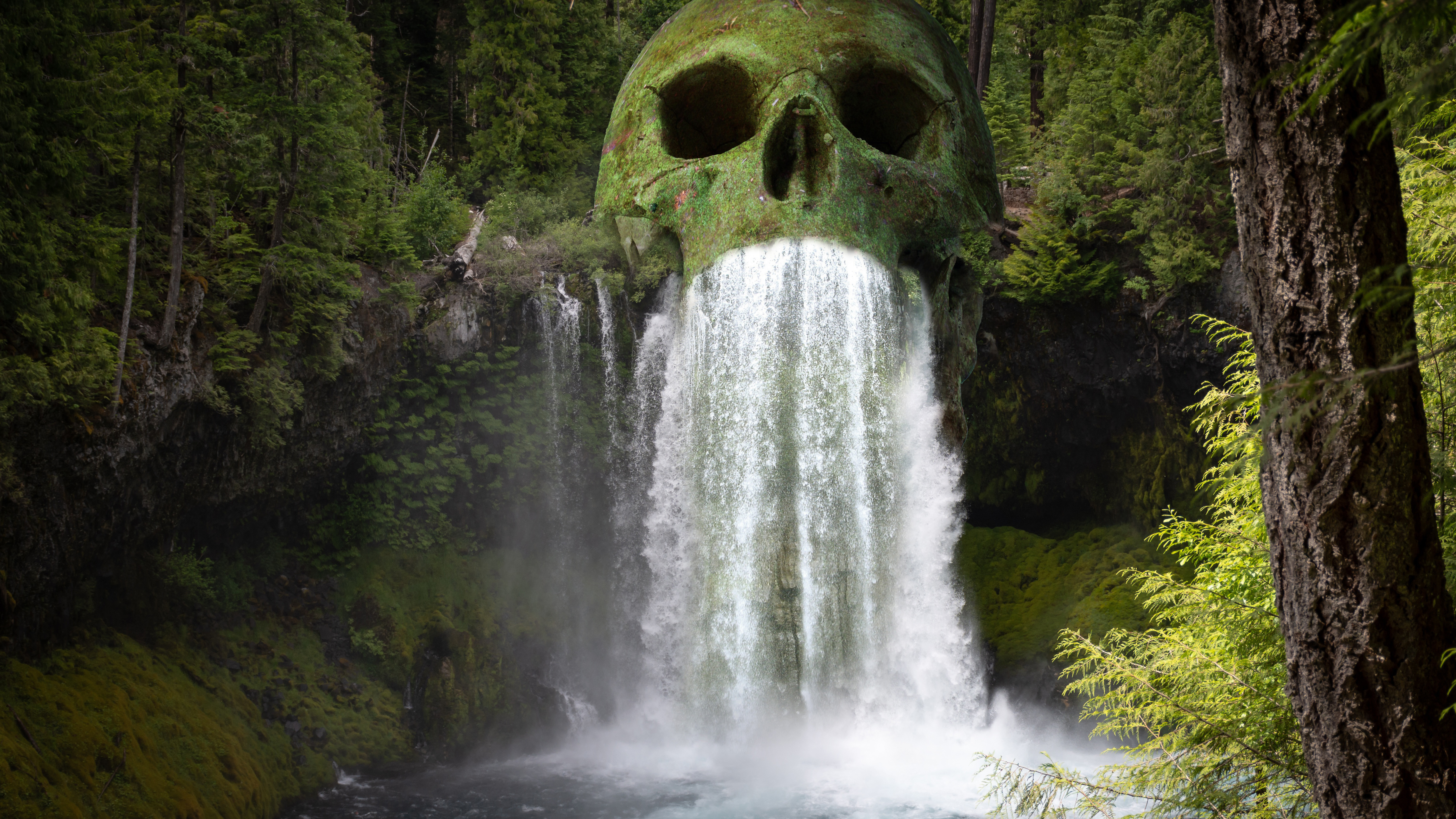 Mystic Skull Waterfall Forest 4K 5K