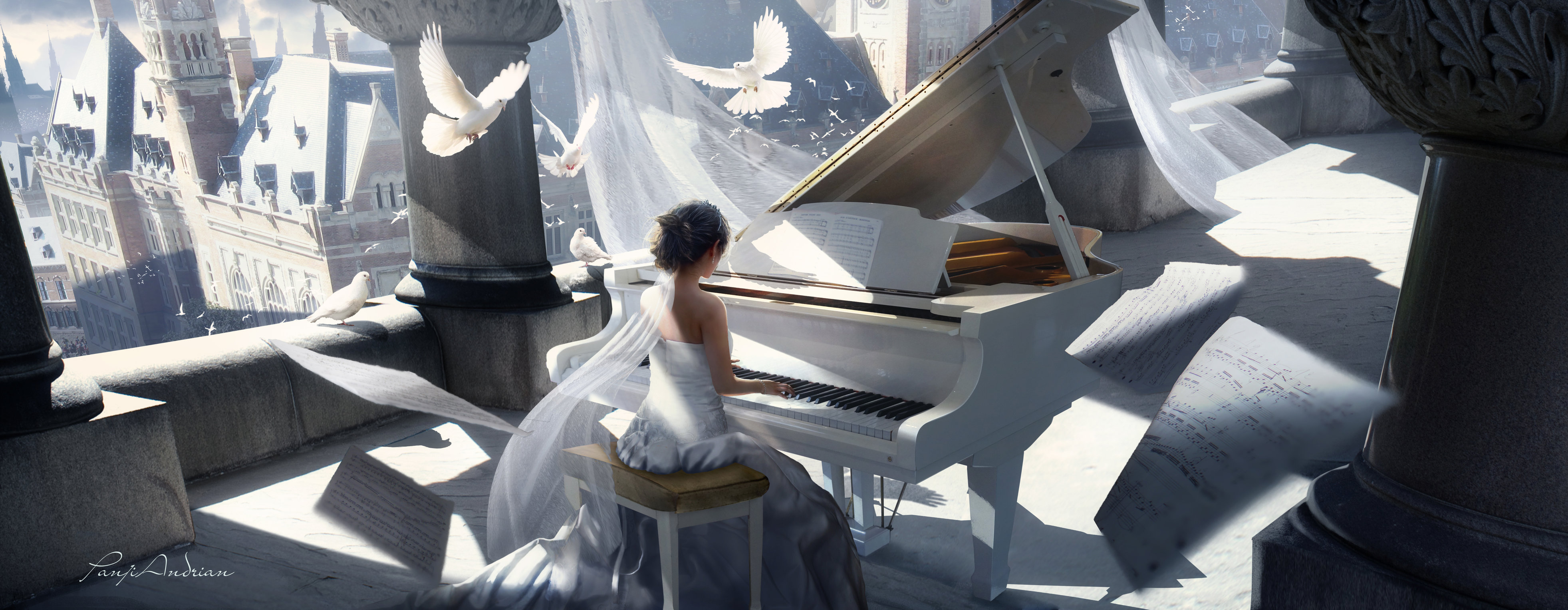 Girl Playing Piano Painting 4k, HD Artist, 4k