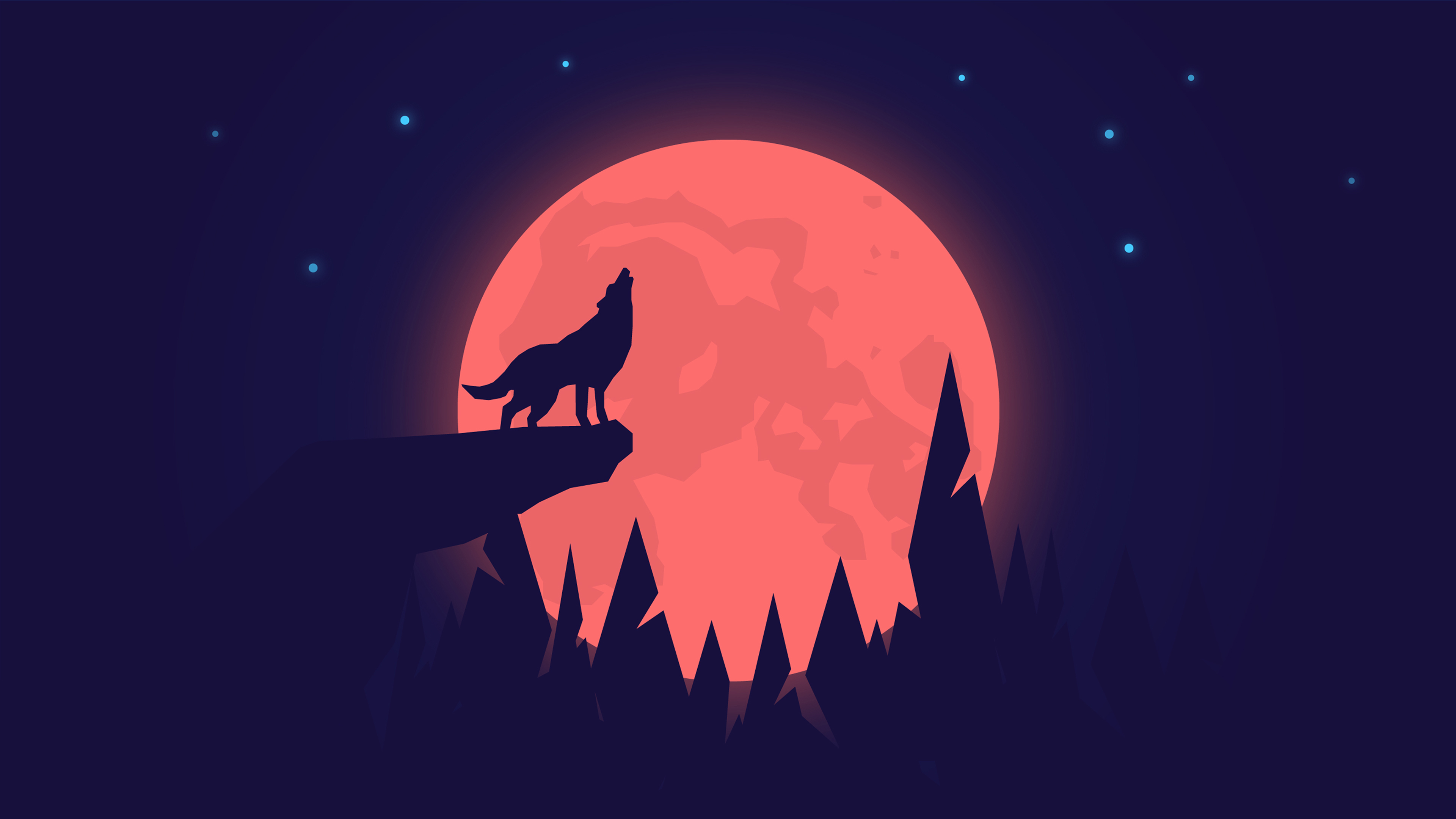 Howling Wolf Night Moon 4K