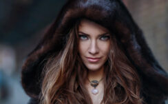 Marina Turenko Sharp Look Fur Cloth Blonde Girl Model Women Blur Background Pose HD Girls Wallpapers